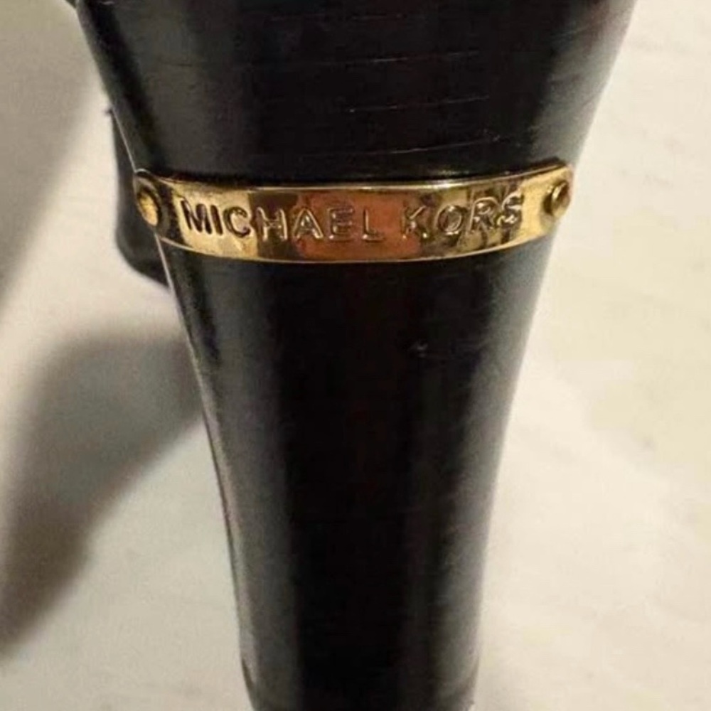 LIKE NEW CONDITION!!Michael Kors Black Leather Boots with Engraved Logo